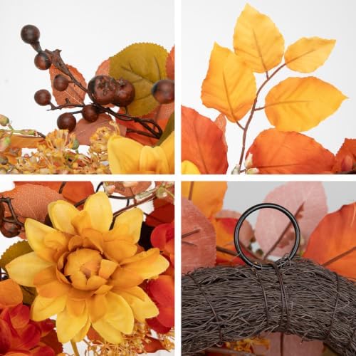 20 Inch Fall Orange Wreaths for Front Door Outside Autumn Wreath, alternate view 4
