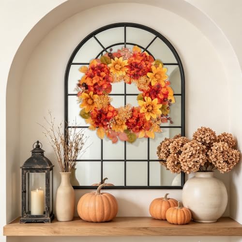 20 Inch Fall Orange Wreaths for Front Door Outside Autumn Wreath, alternate view 6