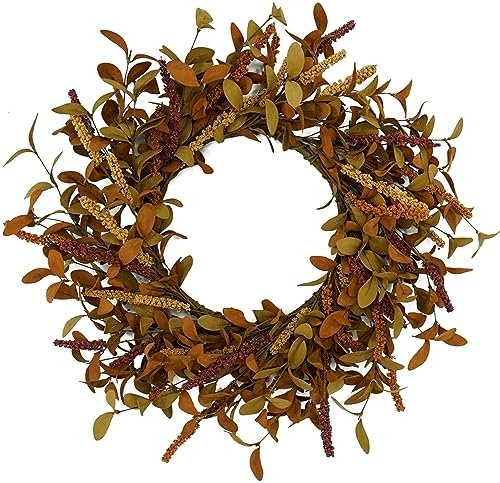 20 inch Fall Wreath Autumn Door Wreath with Eucalyptus Leaves, Mixed Grain for Front Door Farmhouse Indoor