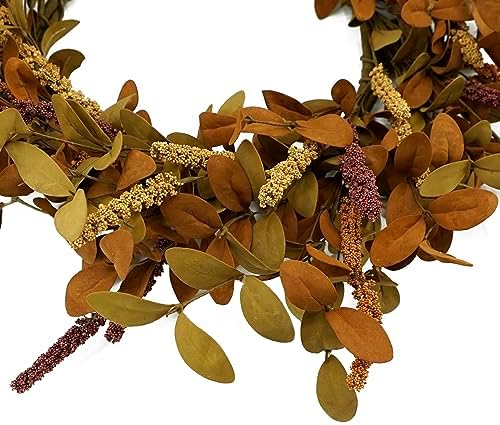 20 inch Fall Wreath Autumn Door Wreath with Eucalyptus Leaves, Mixed Grain for Front Door Farmhouse Indoor, alternate view 5