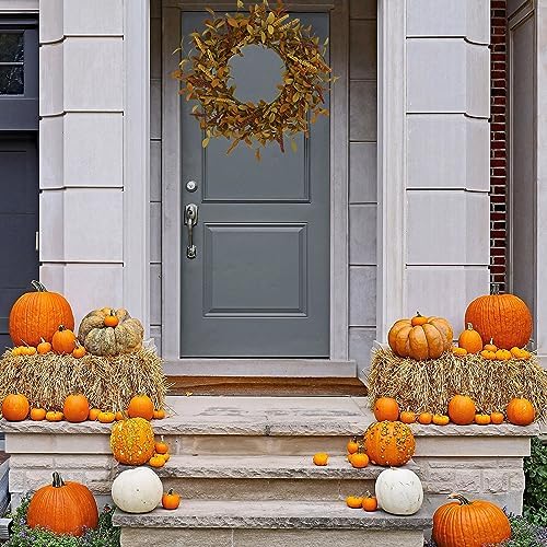 20 inch Fall Wreath Autumn Door Wreath with Eucalyptus Leaves, Mixed Grain for Front Door Farmhouse Indoor, alternate view 7