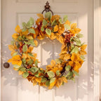20 Inch Fall Wreath for Front Door Autumn, Mixed Leaf & Orange Berry in Orange