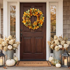 20 Inch Fall Wreath for Front Door Autumn, Mixed Leaf & Orange Berry in Orange, alternate view 4