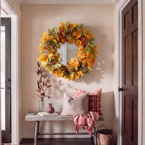 20 Inch Fall Wreath for Front Door Autumn, Mixed Leaf & Orange Berry in Orange, alternate view 6