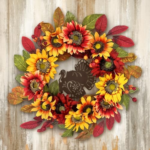 20 Inch Fall Wreath for Front Door, Turkey Rustic Thanksgiving Harvest Decor