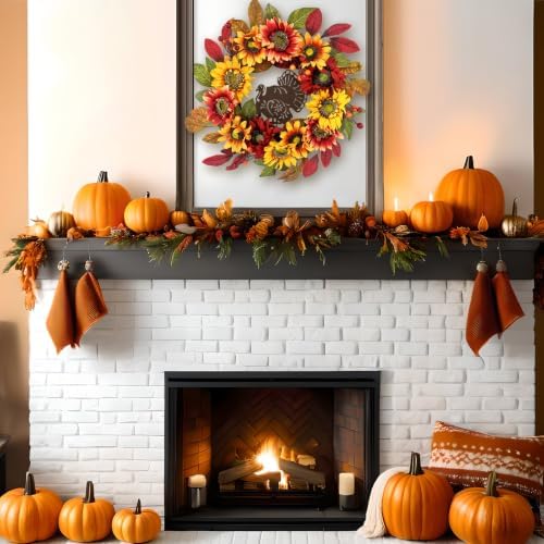 20 Inch Fall Wreath for Front Door, Turkey Rustic Thanksgiving Harvest Decor, alternate view 4