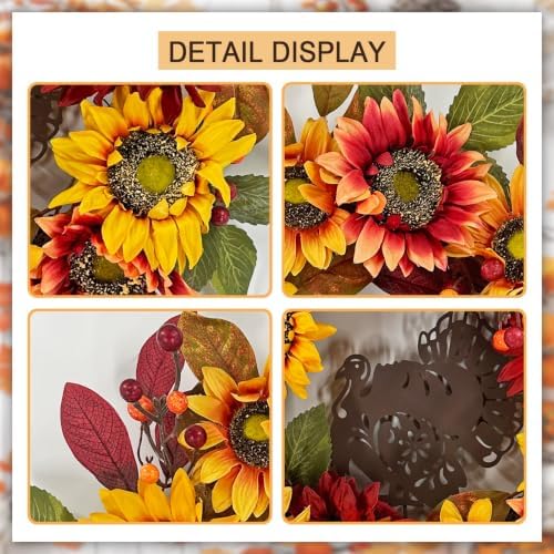 20 Inch Fall Wreath for Front Door, Turkey Rustic Thanksgiving Harvest Decor, alternate view 6