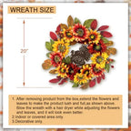 20 Inch Fall Wreath for Front Door, Turkey Rustic Thanksgiving Harvest Decor, alternate view 7