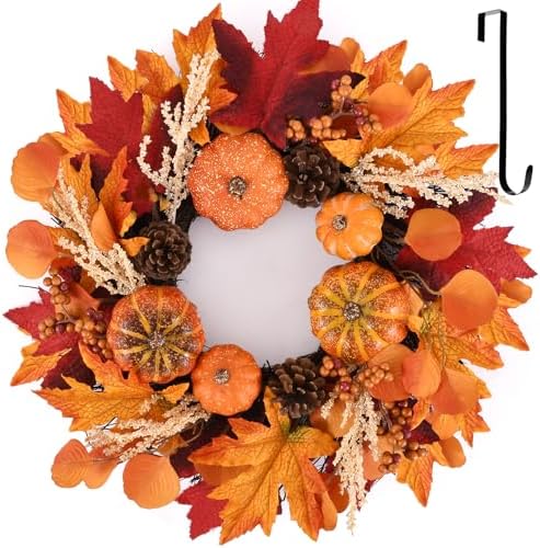 20 Inch Fall Wreaths Decorations Maples Autumn Wreath with Hanger