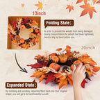 20 Inch Fall Wreaths Decorations Maples Autumn Wreath with Hanger, alternate view 7