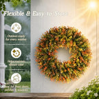 20 Inch Fall Wreaths for Front Door, Handmade Fall Boxwood Wreath with Cream Linen Sash, Waterproof and UV, alternate view 5