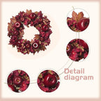 20 Inch Fall Wreaths for Front Door with Apples Hydrangea Fall Leaves - Thanksgiving Harvest Festival Deep Red, alternate