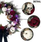 20 Inch Gothic Halloween Wreath for Front Door with Purple Lights in Black Purple White, alternate view 2