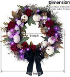 20 Inch Gothic Halloween Wreath for Front Door with Purple Lights in Black Purple White, alternate view 4
