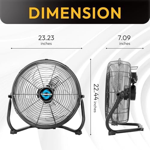 20 Inch High Velocity Metal Floor Fan, 3-Speed Powerful Cooling, 120° Adjustable Tilt, 6.0 FT Cord, UL Safety, alternate view