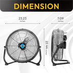 20 Inch High Velocity Metal Floor Fan, 3-Speed Powerful Cooling, 120° Adjustable Tilt, 6.0 FT Cord, UL Safety, alternate view