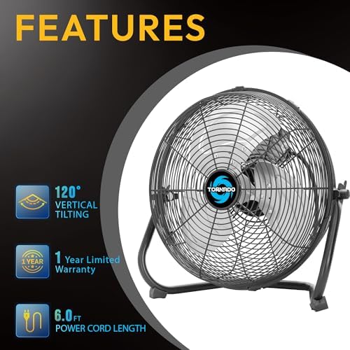 20 Inch High Velocity Metal Floor Fan, 3-Speed Powerful Cooling, 120° Adjustable Tilt, 6.0 FT Cord, UL Safety, alternate view