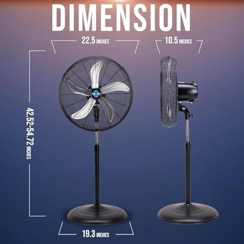 20 Inch High Velocity Oscillating Pedestal Fan, 3-Speed, 5000 CFM, Commercial & Industrial, UL Listed, 1/6 HP, alternate view