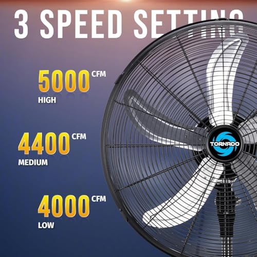 20 Inch High Velocity Oscillating Pedestal Fan, 3-Speed, 5000 CFM, Commercial & Industrial, UL Listed, 1/6 HP, alternate view