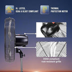 20 Inch High Velocity Oscillating Pedestal Fan, 3-Speed, 5000 CFM, Commercial & Industrial, UL Listed, 1/6 HP, alternate view