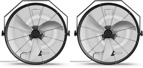 20 Inch High Velocity Wall Mount Fan with Rack, 3 Speed Industrial/Commercial Metal Ventilation Fan,2 Pack