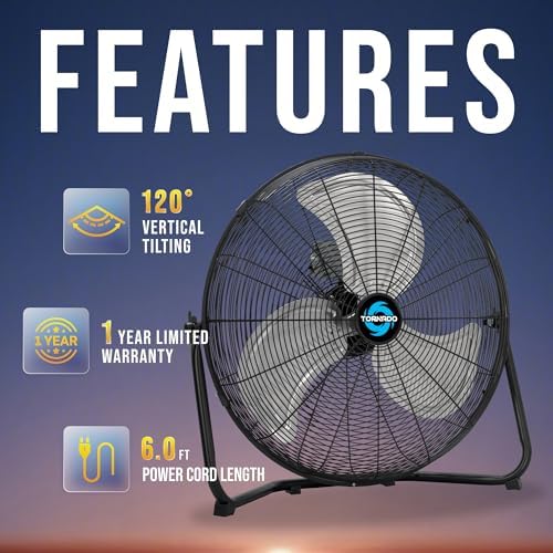 20 Inch Industrial Powerful Metal Floor Fan, 3-Speed High Velocity Cooling Floor Standing Fan for Industrial, alternate view