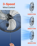 20 Inch Industrial Wall Mount Fan, High Velocity 4650 CFM with 3 Speeds, Powerful Motor with Aluminum Blades for, alternate
