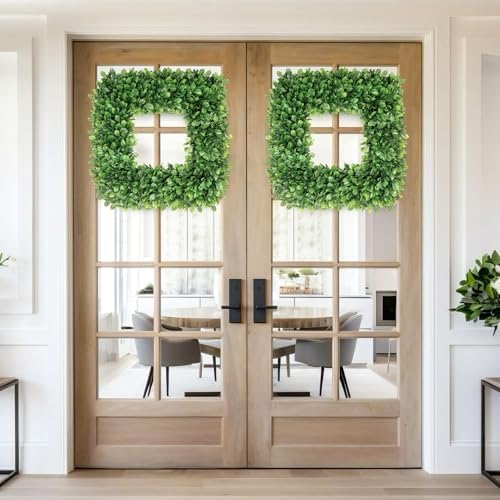 20 Inch Large Boxwood Wreath, Spring Summer Artificial Green Wreaths for Front Door Farmhous Wedding Window, alternate view 2
