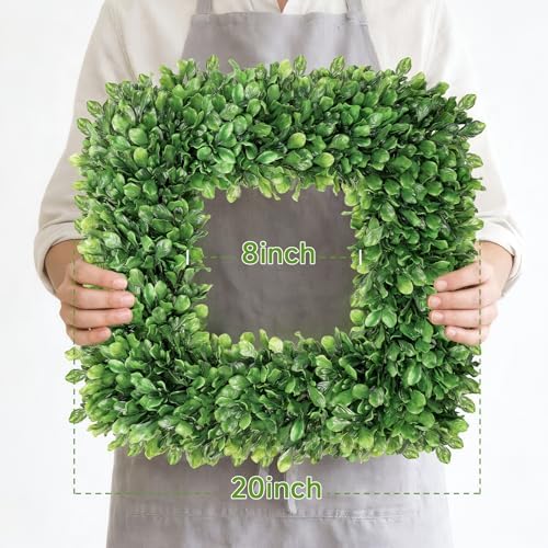 20 Inch Large Boxwood Wreath, Spring Summer Artificial Green Wreaths for Front Door Farmhous Wedding Window, alternate view 3