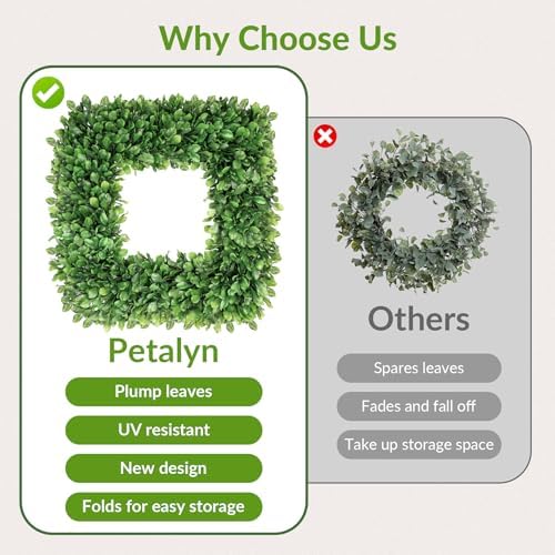 20 Inch Large Boxwood Wreath, Spring Summer Artificial Green Wreaths for Front Door Farmhous Wedding Window, alternate view 4