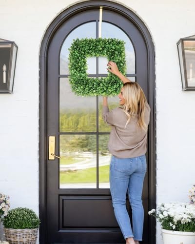 20 Inch Large Boxwood Wreath, Spring Summer Artificial Green Wreaths for Front Door Farmhous Wedding Window, alternate view 5