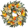 20 Inch Lighted Fall Wreaths for Front Door with White Pumpkins