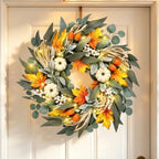 20 Inch Lighted Fall Wreaths for Front Door with White Pumpkins, alternate view 4