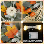 20 Inch Lighted Fall Wreaths for Front Door with White Pumpkins, alternate view 5