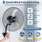 20 Inch Oscillating Wall Fan,3800 CFM Industrial Wall Mounted Fan in Black, alternate view 4