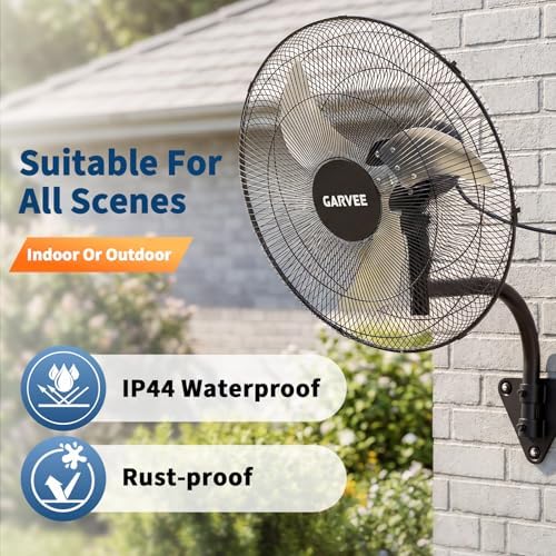 20 Inch Oscillating Wall Fan,3800 CFM Industrial Wall Mounted Fan in Black, alternate view 6