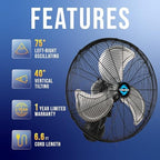 20 Inch Pro Series High Velocity Oscillating Wall Mount Fan For Industrial, Commercial, Residential Use 3 Speed, alternate
