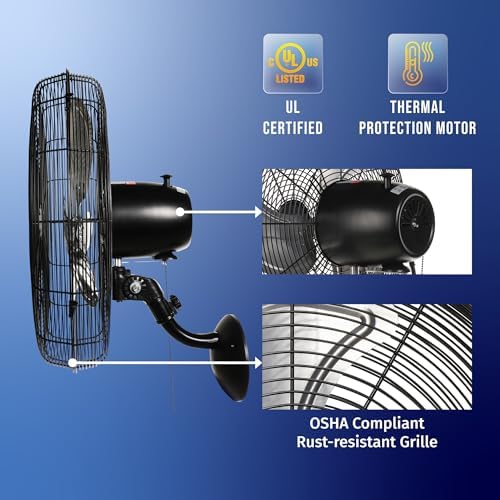 20 Inch Pro Series High Velocity Oscillating Wall Mount Fan For Industrial, Commercial, Residential Use 3 Speed, alternate