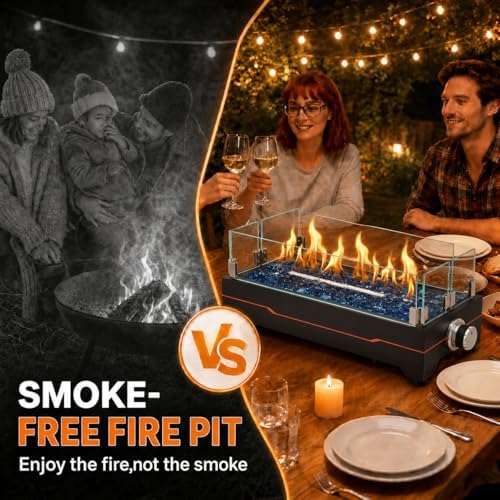 20 Inch Propane Tabletop Fire Pit, 40,000 BTU with Glass Wind Guard, alternate view 3