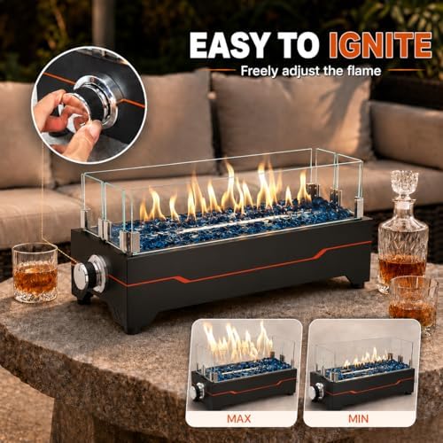 20 Inch Propane Tabletop Fire Pit, 40,000 BTU with Glass Wind Guard, alternate view 4