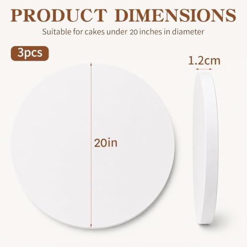 20 Inch Round Cake Drum 3-Pack,1/2" Thick Corrugated Greaseproof Cake Board in White, alternate view 3