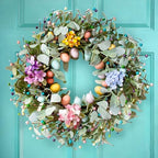 20 Inch Spring Easter Wreath for Front Door with Easter Egg & Lambs Ear