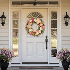 20 Inch Spring Summer Wreaths for Front Door, Vintage Pink Rose Floral Wreath with Pomegranate, Berries and, alternate view 3