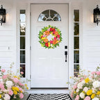 20 Inch Spring Wreath for Front Door, Artificial Silk Flower Wreath on Grapevine Base with Orange Rose-Style, alternate view