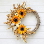 20 Inch Sunflower Fall Wreath for Front Door with White Pumpkin and Berries in Multicolor
