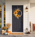 20 Inch Sunflower Fall Wreath for Front Door with White Pumpkin and Berries in Multicolor, alternate view 6