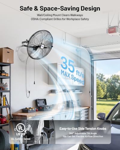 20 Inch Wall Mount Fan, 4750 CFM High Velocity Metal Fan with 3 Speeds, Sealed Motor & 360° Tilt, Heavy Duty, alternate view