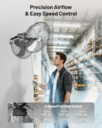 20 Inch Wall Mount Fan, 4750 CFM High Velocity Metal Fan with 3 Speeds, Sealed Motor & 360° Tilt, Heavy Duty, alternate view