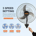 20 Inch Wall Mount Fan, Oscillating, 3-Speed, 4650 CFM, alternate view 5