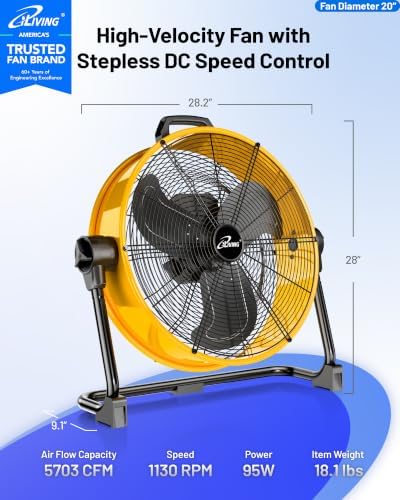 20 Inches 5703 CFM Heavy Duty High Velocity Barrel Floor Drum Fan With DC Brushless Motor, Stepless Speed, alternate view 2
